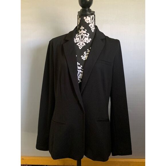 Mossimo Women's Black Open Front Blazer Jacket Size M Notched Collar Tailored - Picture 5 of 15